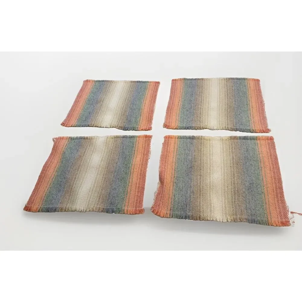 Vintage Handwoven Placemats SET Of 4 Multicolor Fringed Boho 3053/20